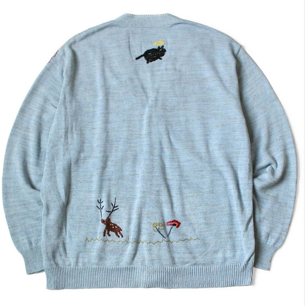 Kapital Knit And Chambray Cardigan (Crow & Cat Embroidery)