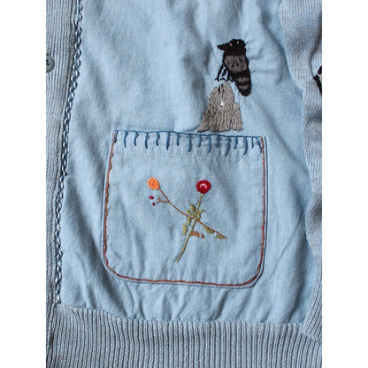 Kapital Knit And Chambray Cardigan (Crow & Cat Embroidery)