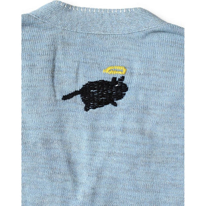 Kapital Knit And Chambray Cardigan (Crow & Cat Embroidery)