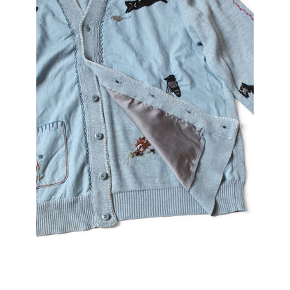 Kapital Knit And Chambray Cardigan (Crow & Cat Embroidery)