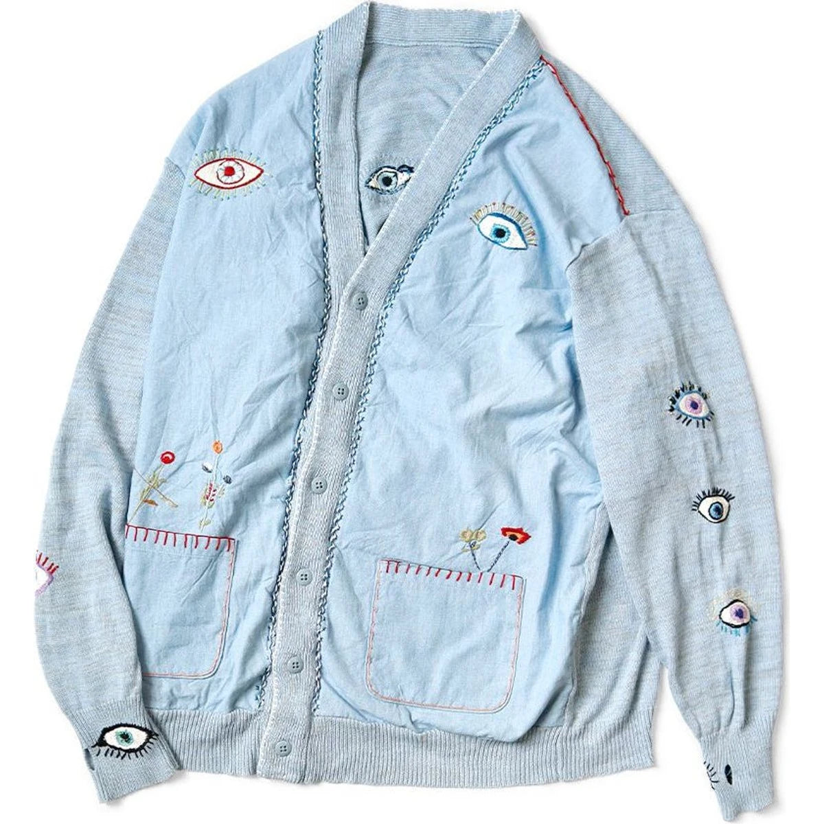 Kapital Knit And Chambray Cardigan (Speakeasy Embroidery)