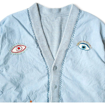Kapital Knit And Chambray Cardigan (Speakeasy Embroidery)