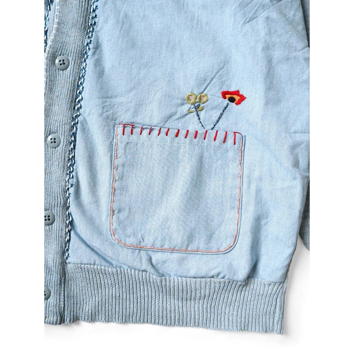 Kapital Knit And Chambray Cardigan (Speakeasy Embroidery)