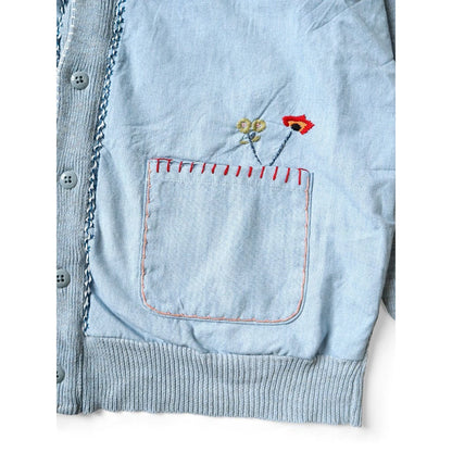 Kapital Knit And Chambray Cardigan (Speakeasy Embroidery)