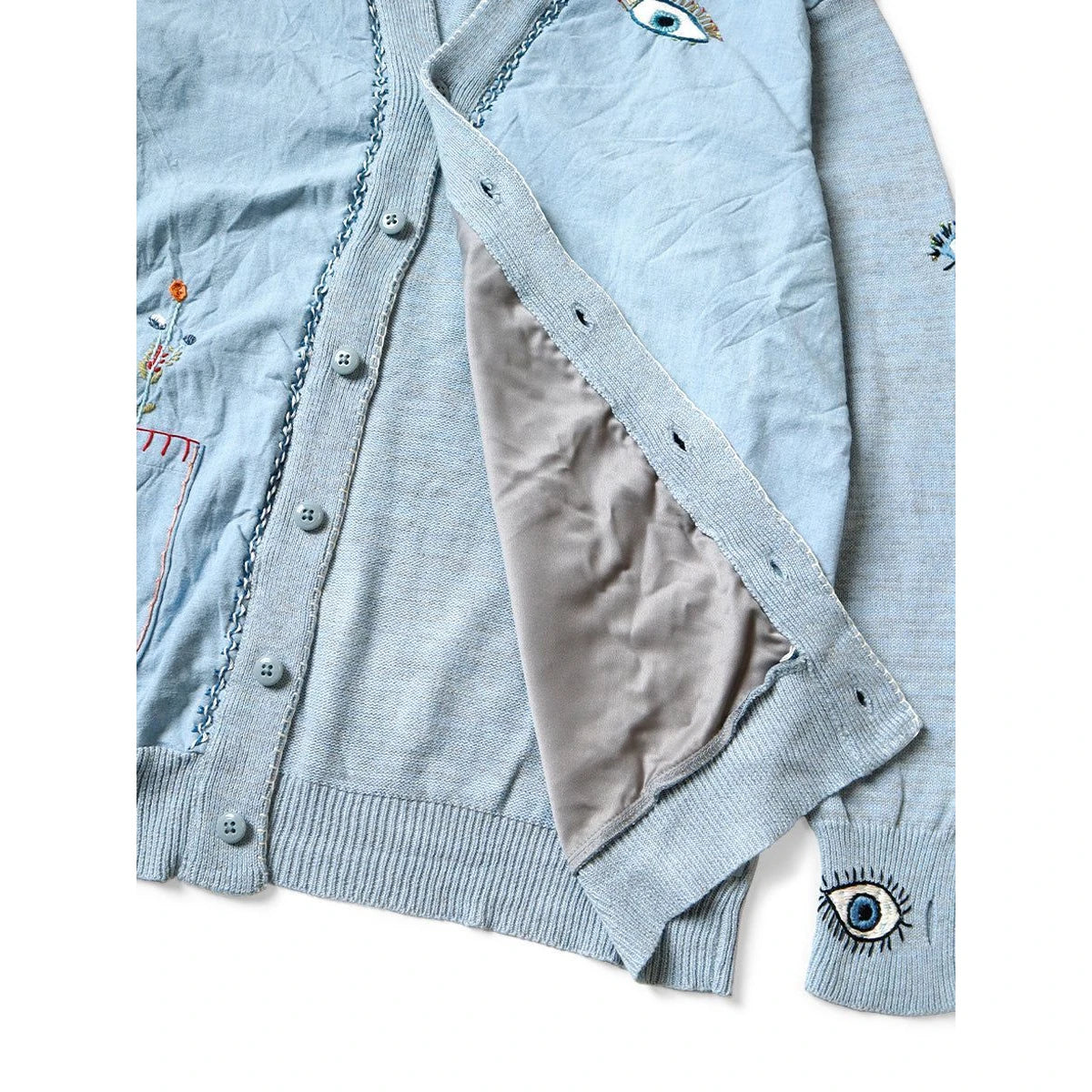 Kapital Knit And Chambray Cardigan (Speakeasy Embroidery)