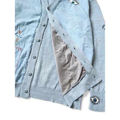 Kapital Knit And Chambray Cardigan (Speakeasy Embroidery)