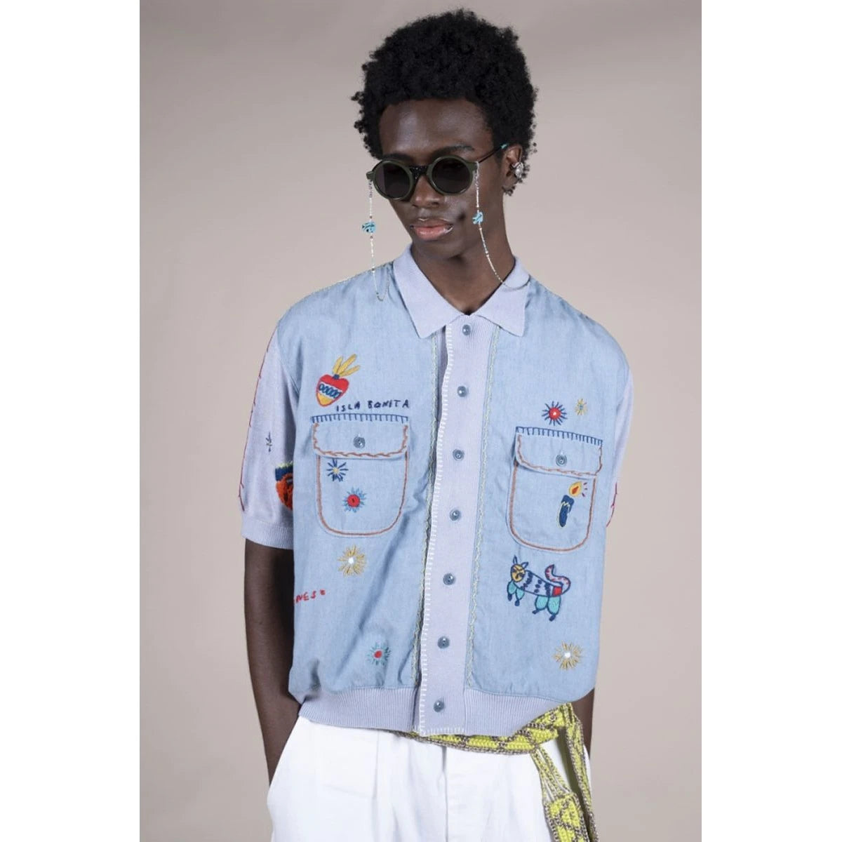 Kapital Knit × Chambray Polo Shirt (With Isla Bonita Embroidery)