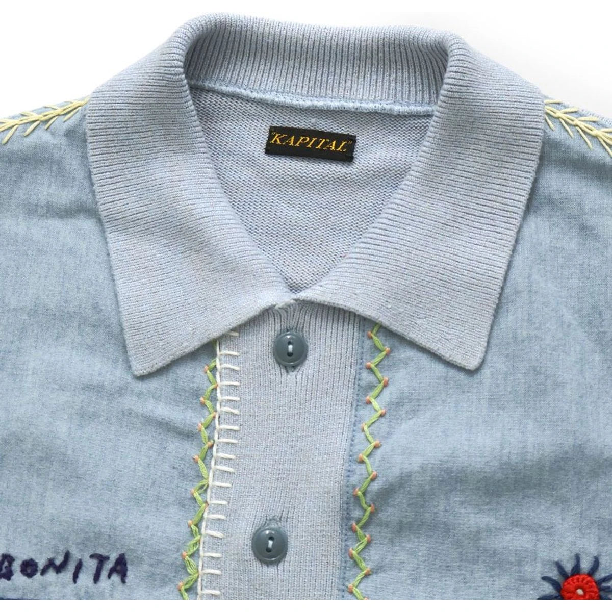 Kapital Knit × Chambray Polo Shirt (With Isla Bonita Embroidery)