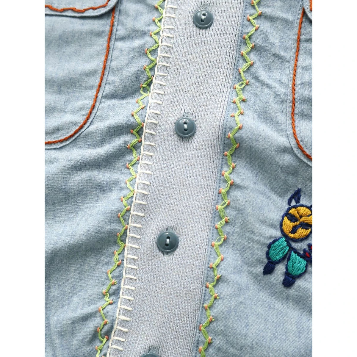 Kapital Knit × Chambray Polo Shirt (With Isla Bonita Embroidery)