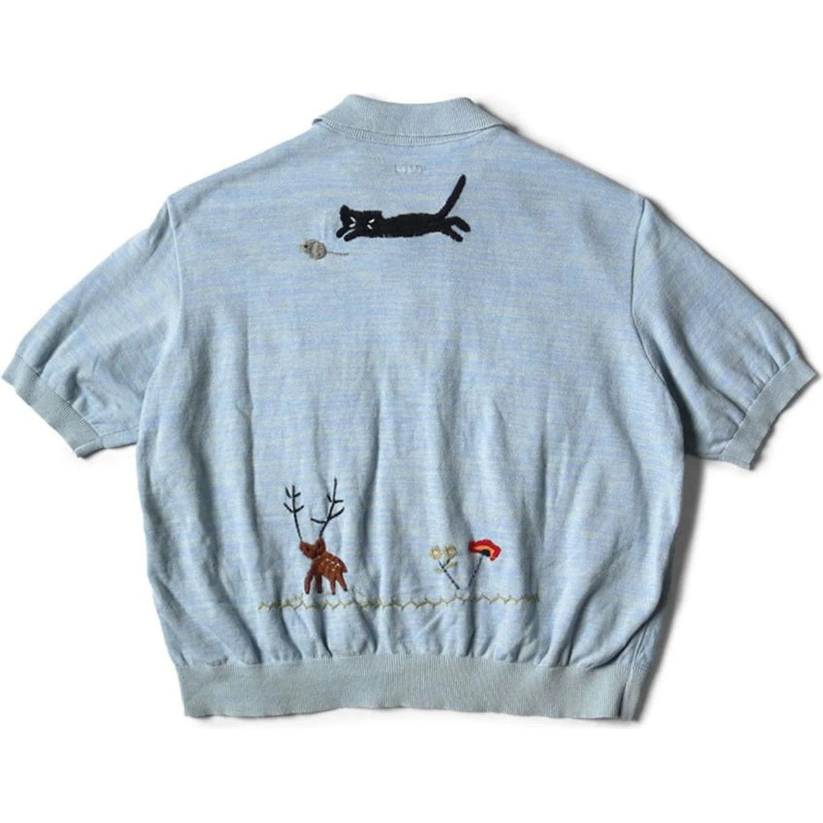 Kapital Knit x Chambray Polo Shirt (Crow & Cat Embroidery) | COJP