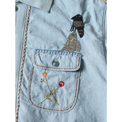 Kapital Knit x Chambray Polo Shirt (Crow & Cat Embroidery)