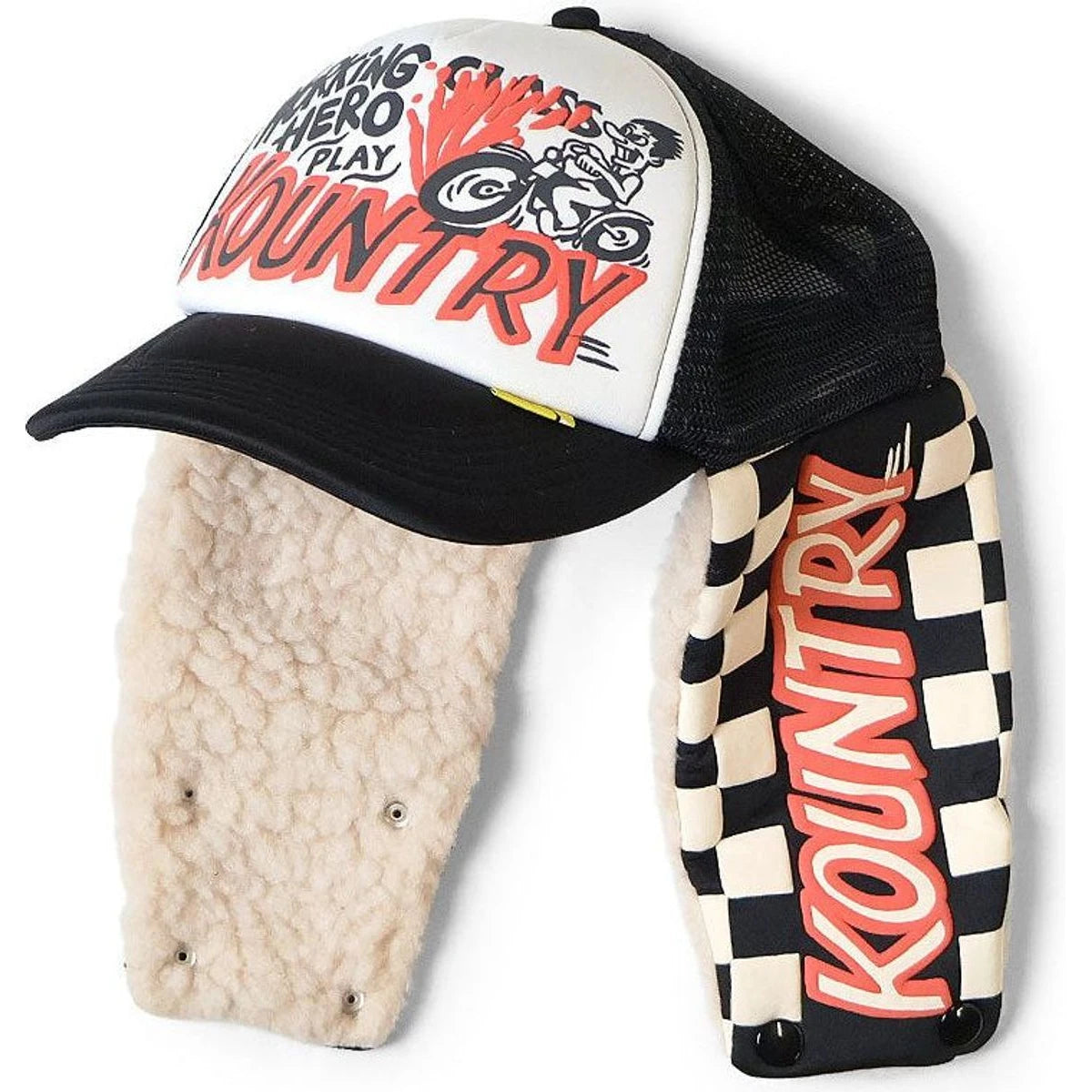 Kapital cap キャピタル カントリー カモ トラッカー Kapital Kountry Racer Lumber Trucker Cap (Checkered Flag) | COJP