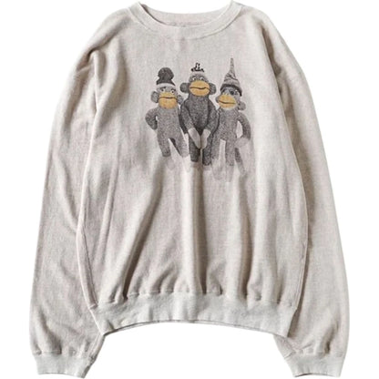 Kapital Linen Gauze Fleece Crew Sweatshirt Monkey Amigo Print