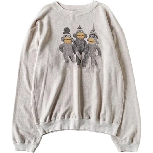 Kapital Linen Gauze Fleece Crew Sweatshirt Monkey Amigo Print