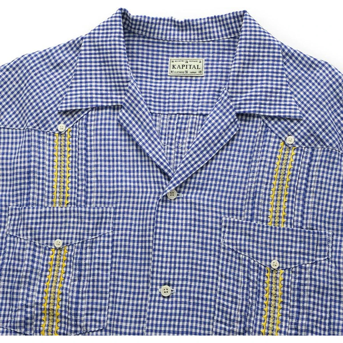 Kapital Linen Gingham Check Sleeveless Cuban Shirt