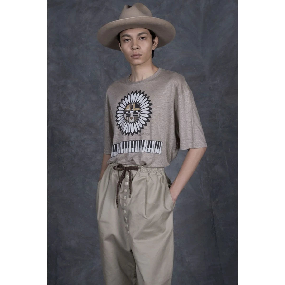 Kapital Linen Jersey Crew T (Piano Sunface Pt)