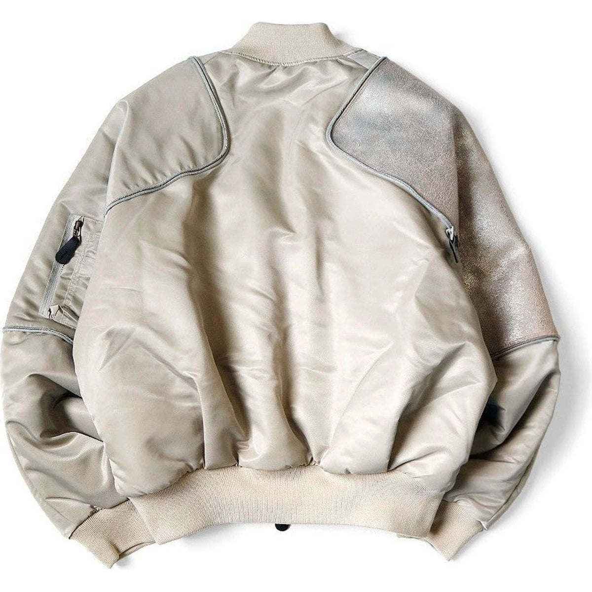Beige bomber jacket with gray accents on a white background
