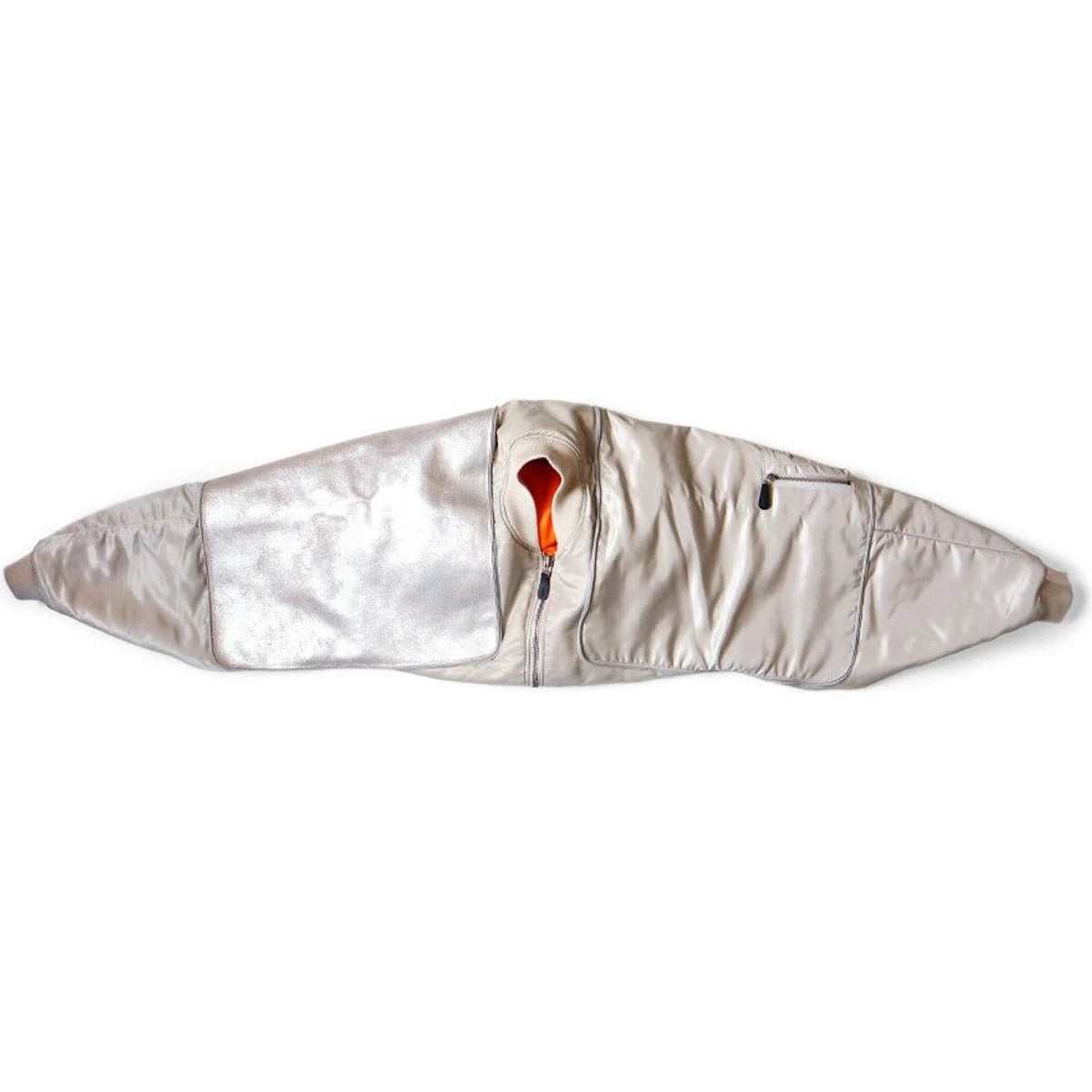 White waist bag with a red valve on a white background