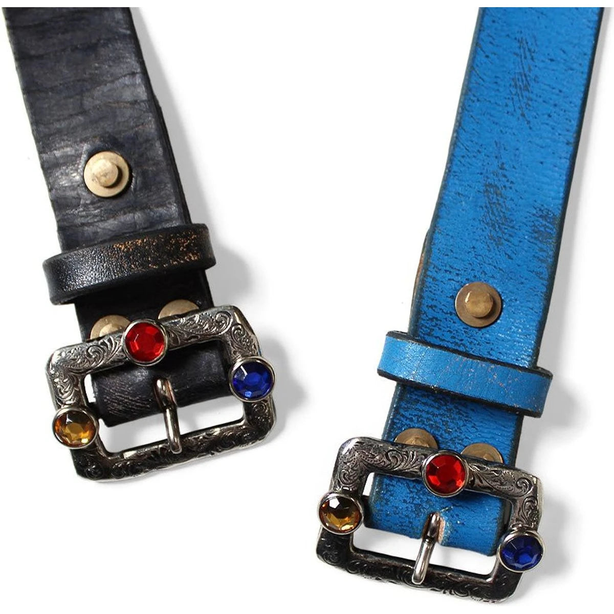 Kapital Oiled Leather Studded Disco Buckle Belt