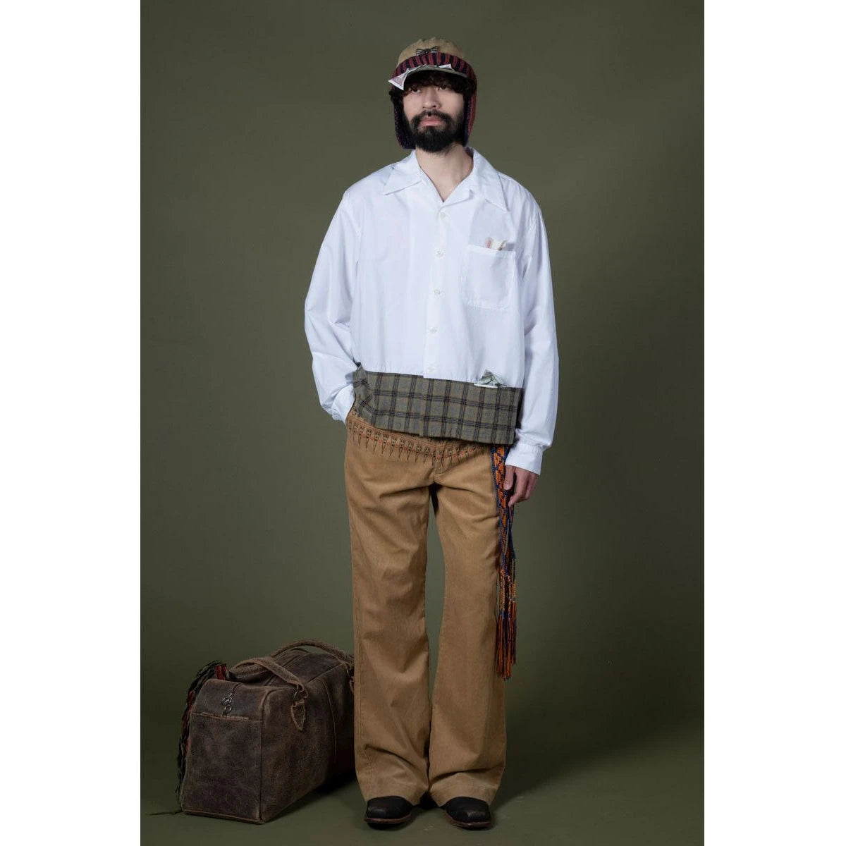 Kapital Ox x Wool Check Dog-Bite Open-Collar Shirt