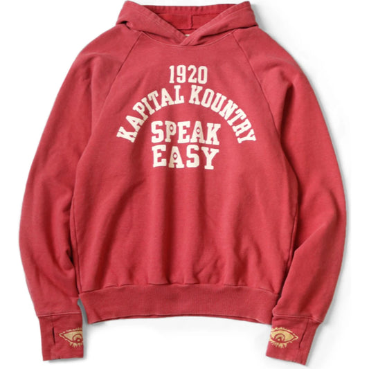Kapital Raglan Hooded Fleece Sweatshirt (Speakeasy College Print)