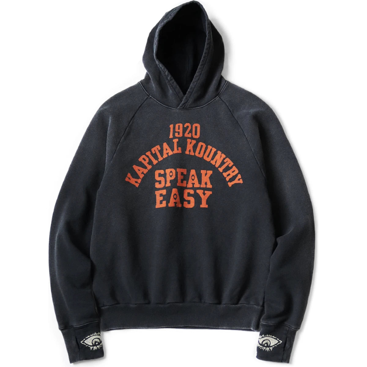 Kapital Raglan Hooded Fleece Sweatshirt (Speakeasy College Print)