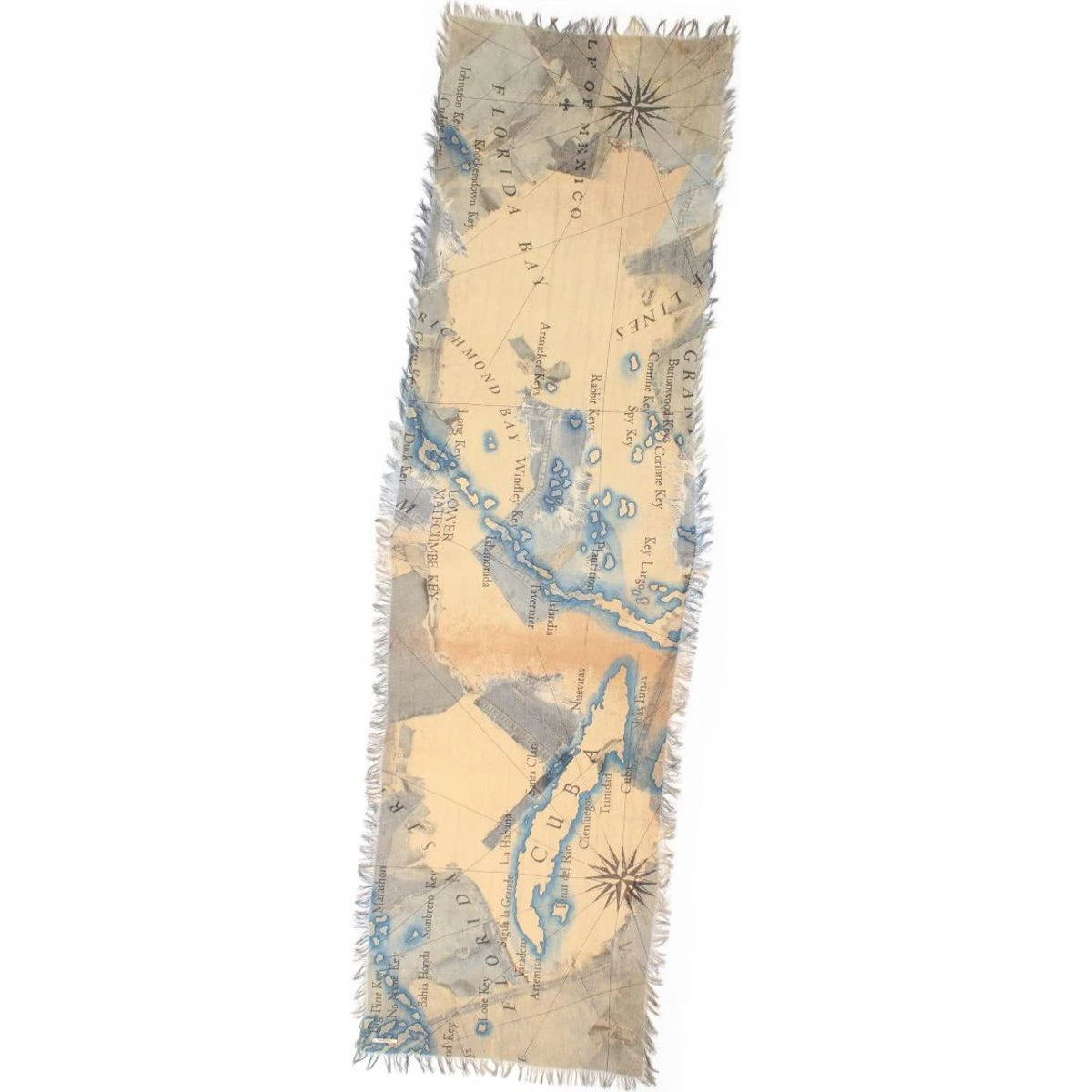 Kapital Rayon Fringe Scarf (Cayo Hueso Denim Map)