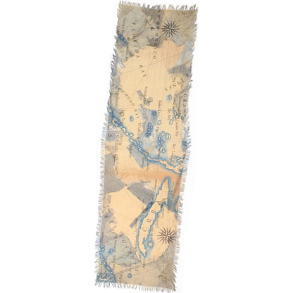 Kapital Rayon Fringe Scarf (Cayo Hueso Denim Map)