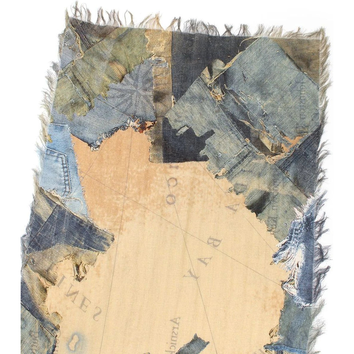 Kapital Rayon Fringe Scarf (Cayo Hueso Denim Map)