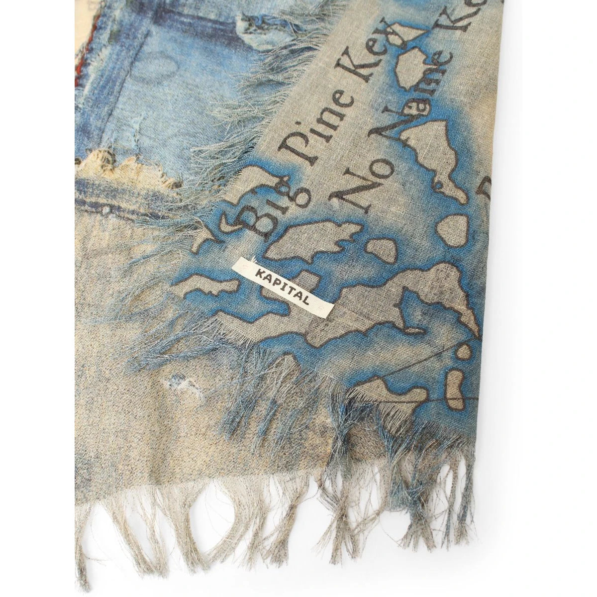 Kapital Rayon Fringe Scarf (Cayo Hueso Denim Map)