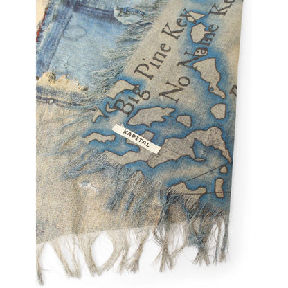 Kapital Rayon Fringe Scarf (Cayo Hueso Denim Map)