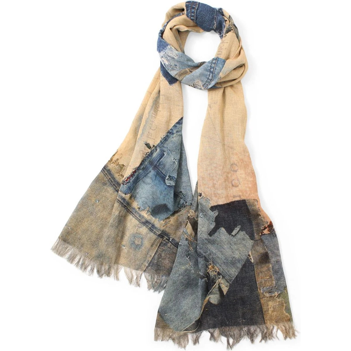 Kapital Rayon Fringe Scarf (Cayo Hueso Denim Map)