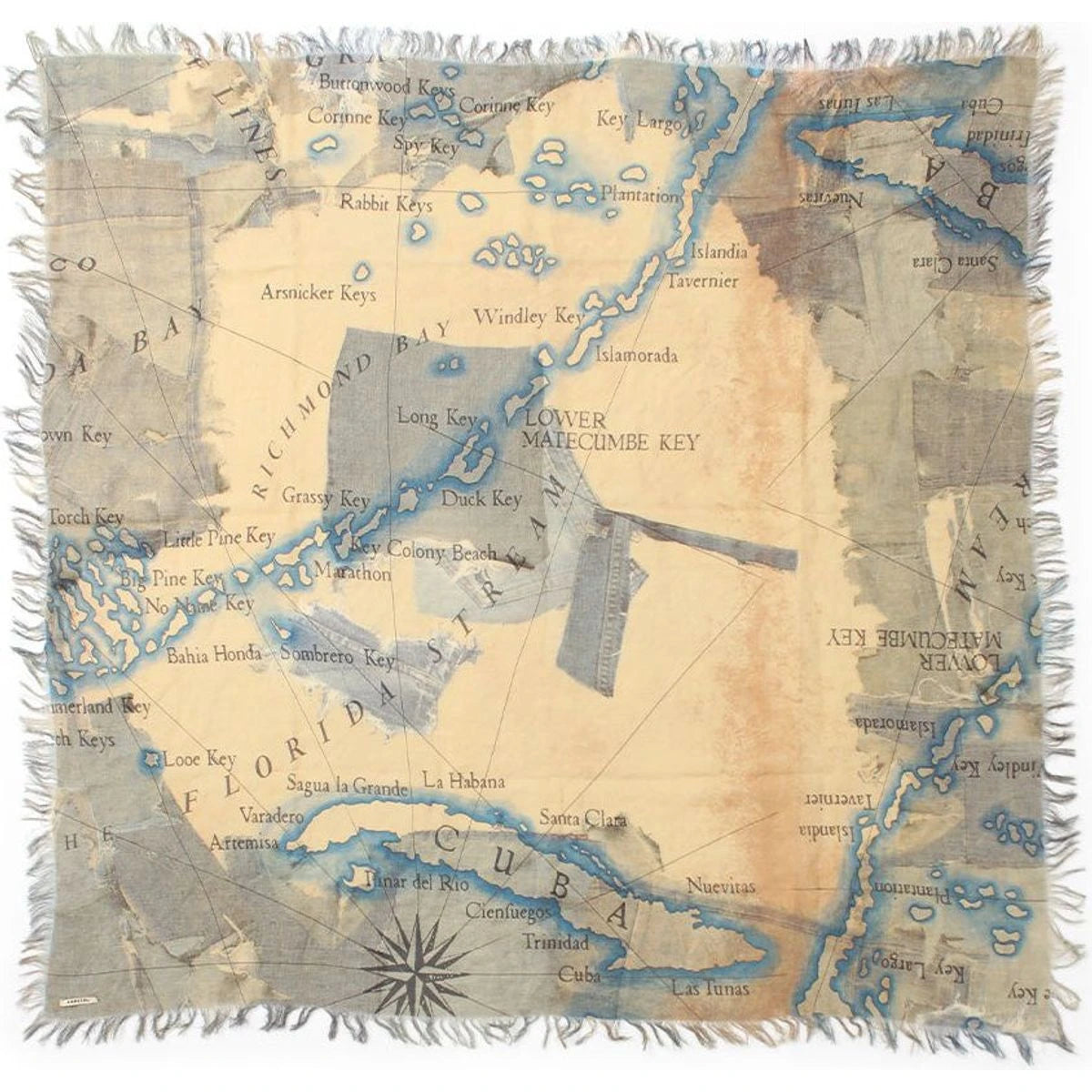 Kapital Rayon Fringe Square Scarf (Kayo Hueso Denim Map)