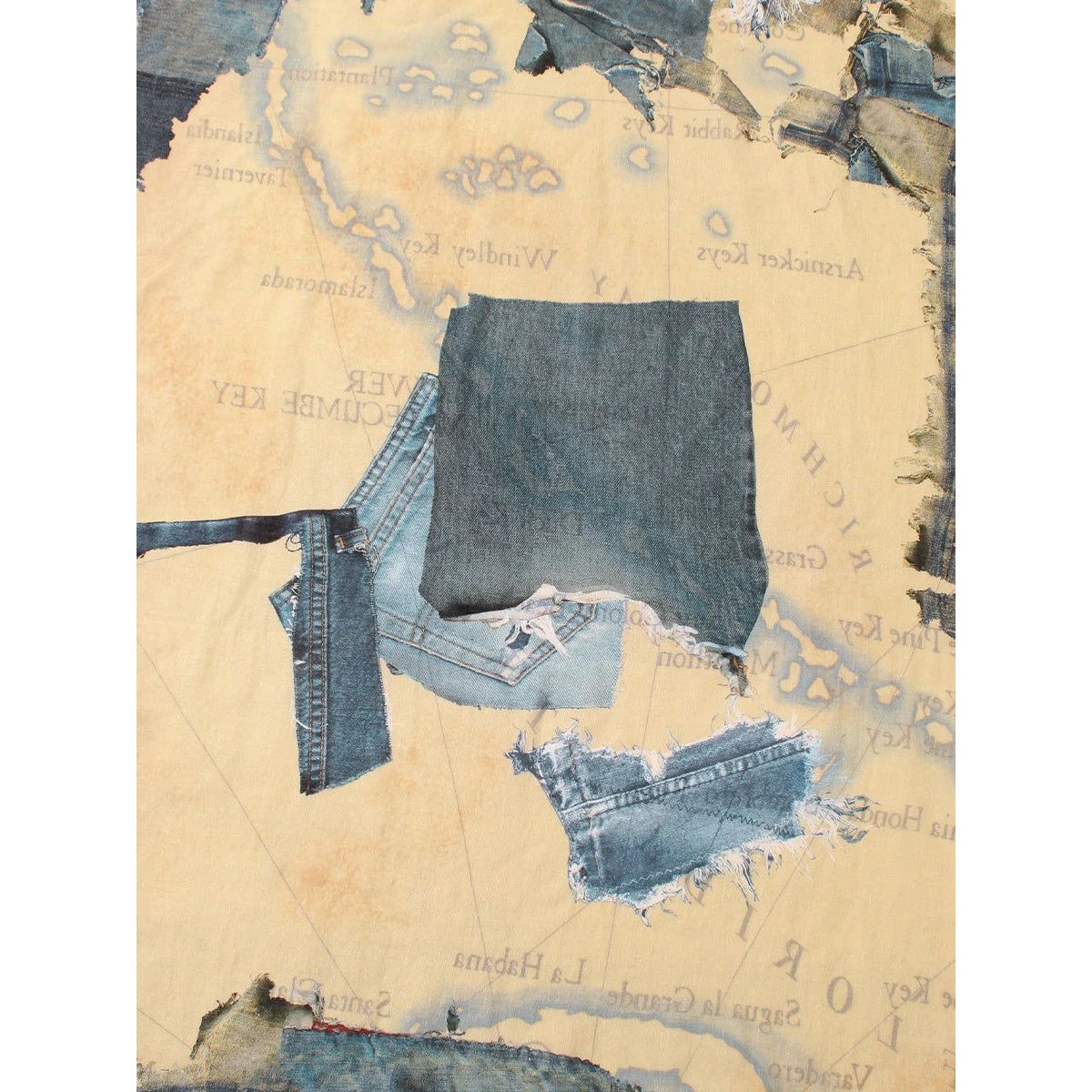 Kapital Rayon Fringe Square Scarf (Kayo Hueso Denim Map)