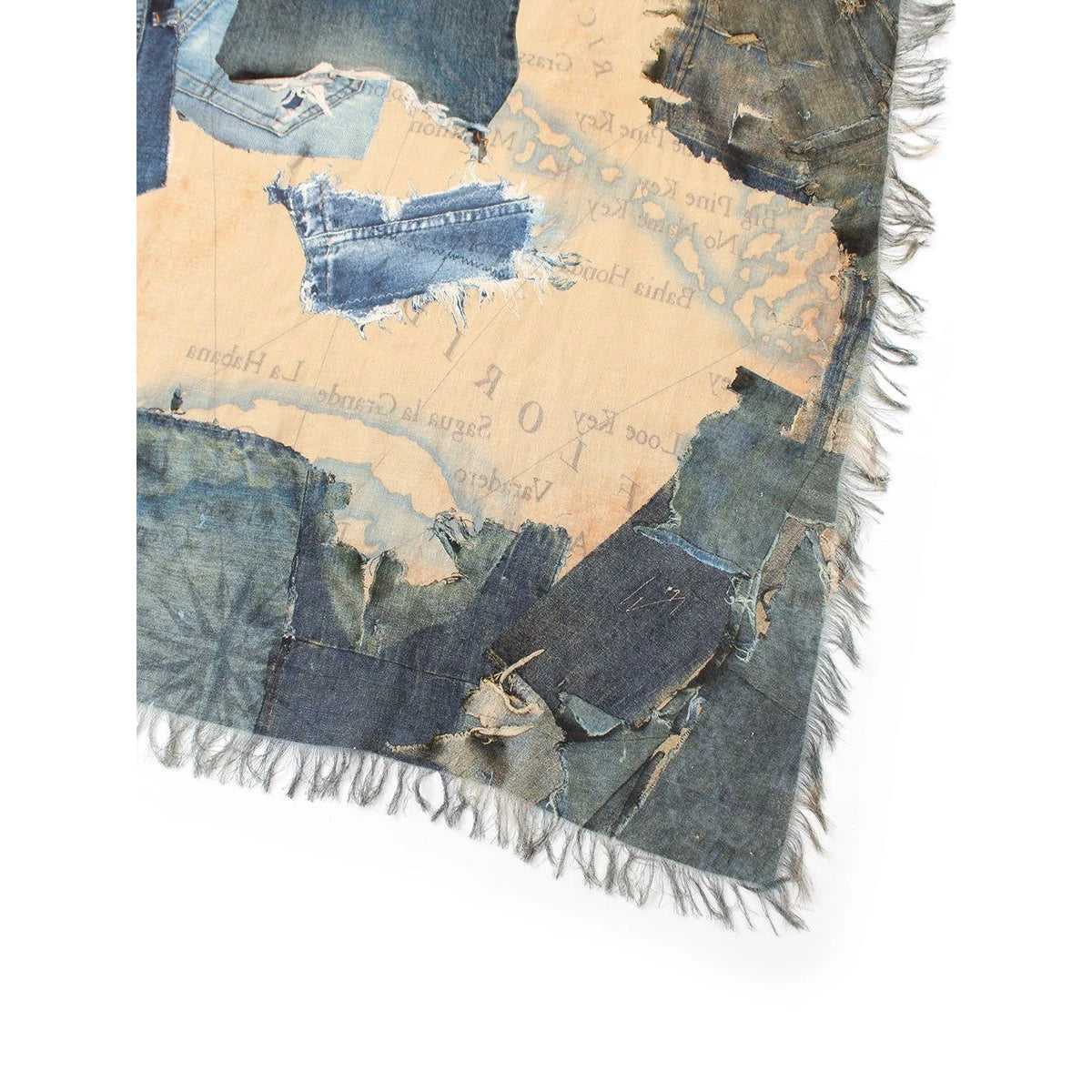 Kapital Rayon Fringe Square Scarf (Kayo Hueso Denim Map)