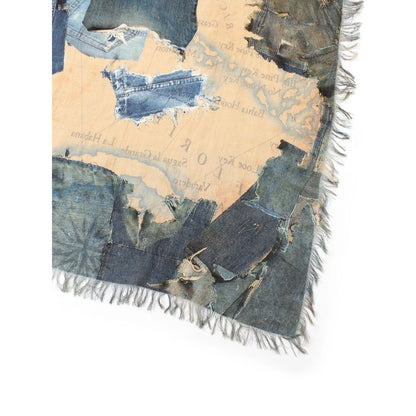Kapital Rayon Fringe Square Scarf (Kayo Hueso Denim Map)