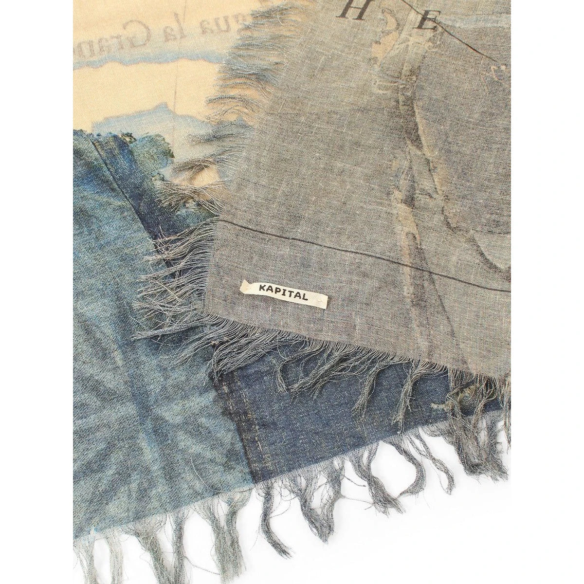 Kapital Rayon Fringe Square Scarf (Kayo Hueso Denim Map)