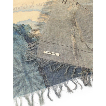 Kapital Rayon Fringe Square Scarf (Kayo Hueso Denim Map)