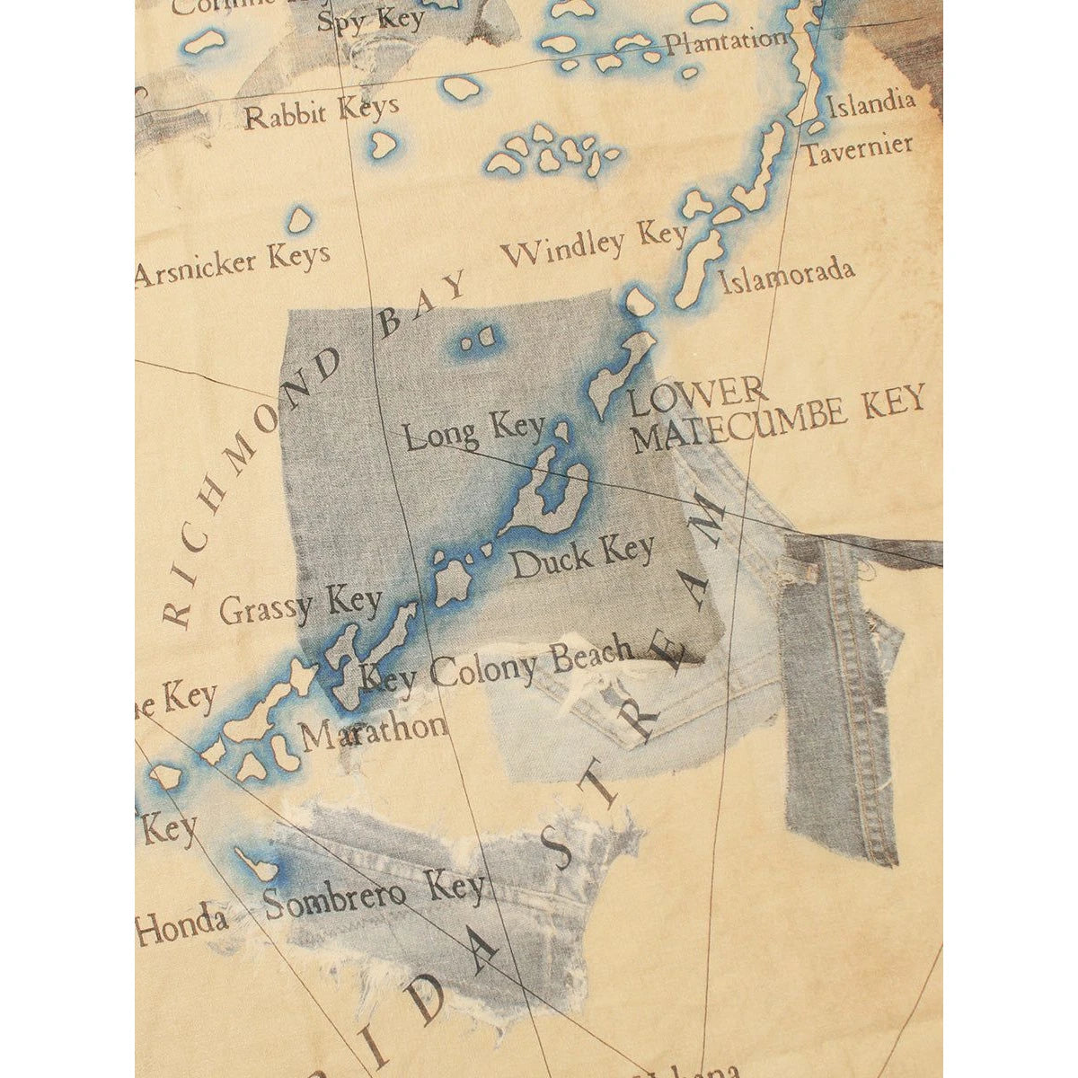 Kapital Rayon Fringe Square Scarf (Kayo Hueso Denim Map)