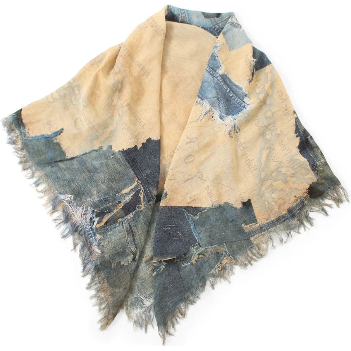 Kapital Rayon Fringe Square Scarf (Kayo Hueso Denim Map)