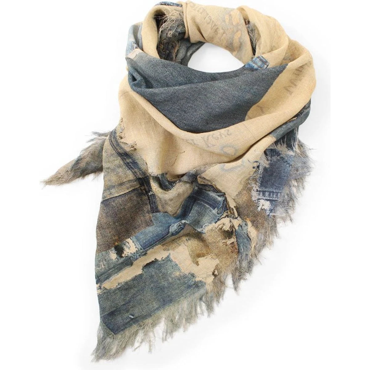 Kapital Rayon Fringe Square Scarf (Kayo Hueso Denim Map)