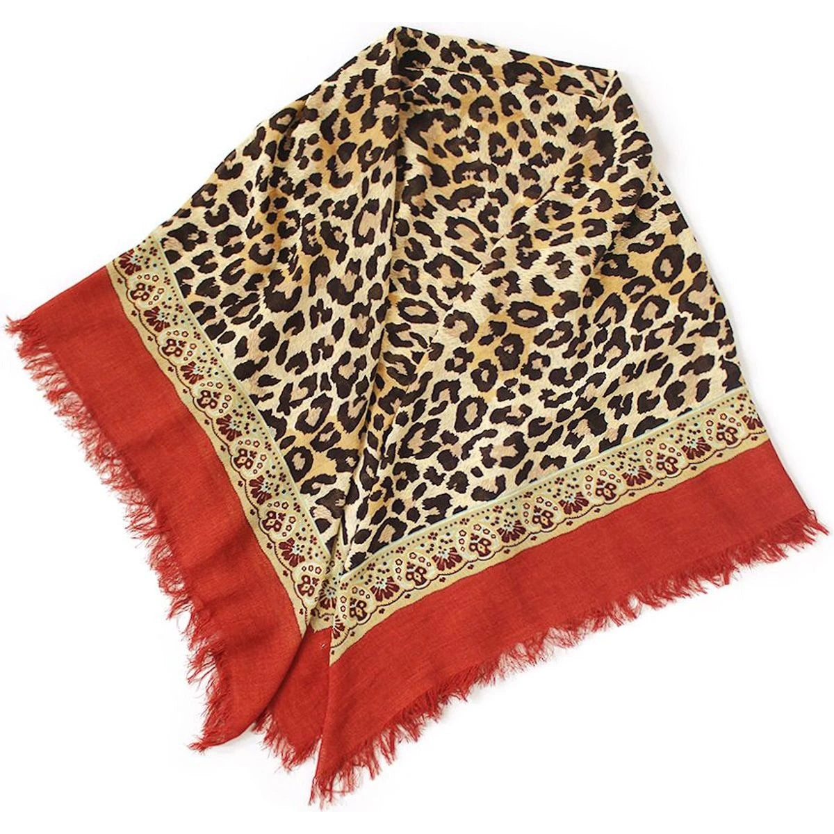 Kapital Rayon Fringed Square Stole (Kathmandu Leopard Print)