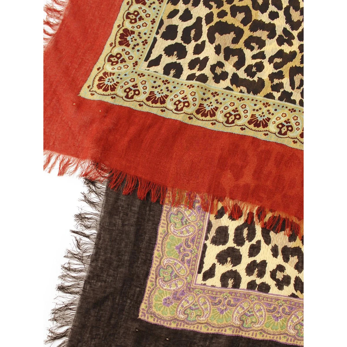 Kapital Rayon Fringed Square Stole (Kathmandu Leopard Print)