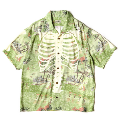 Kapital Rayon Kamehameha Bone Print Aloha Shirt