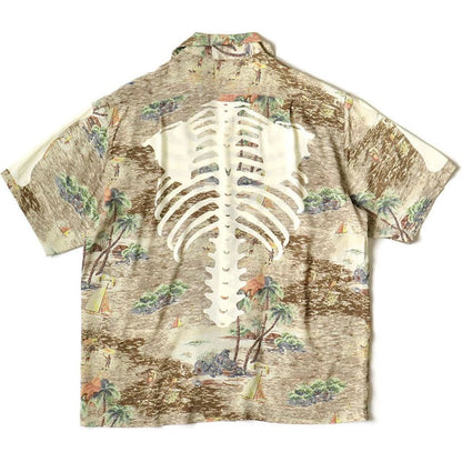 Kapital Rayon Kamehameha Bone Print Aloha Shirt