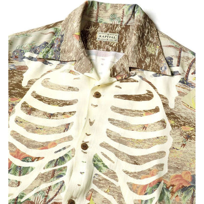 Kapital Rayon Kamehameha Bone Print Aloha Shirt