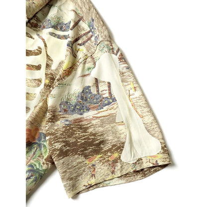 Kapital Rayon Kamehameha Bone Print Aloha Shirt
