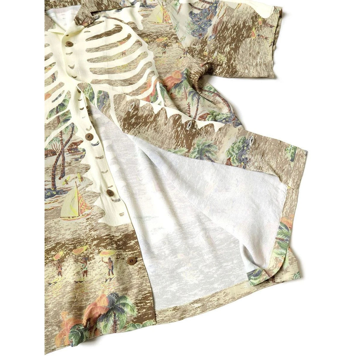 Kapital Rayon Kamehameha Bone Print Aloha Shirt