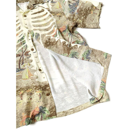 Kapital Rayon Kamehameha Bone Print Aloha Shirt