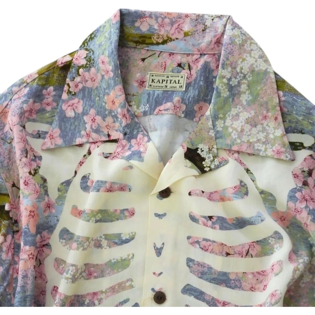Kapital Rayon Sakura Bone Print Aloha Shirt